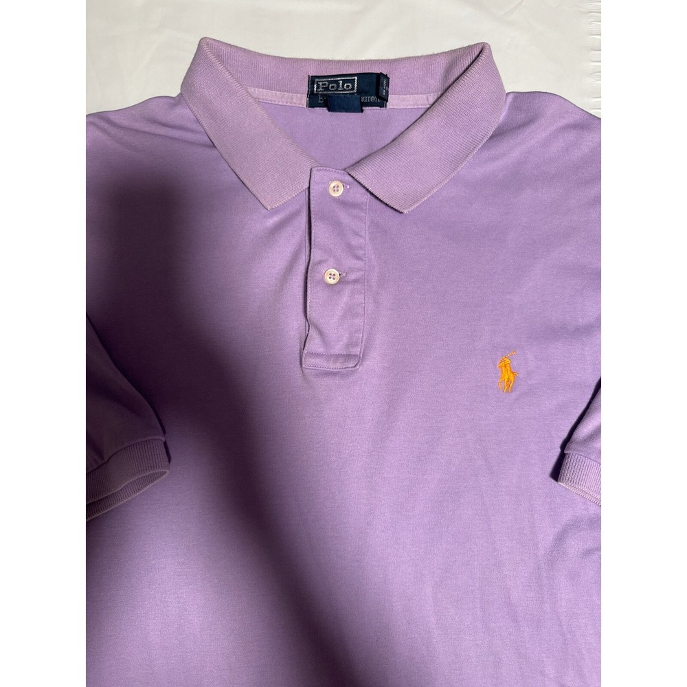 Polo Ralph Lauren Mens XL Purple Short Sleeve Pique Polo Shirt Orange Pony Logo - Picture 1 of 4